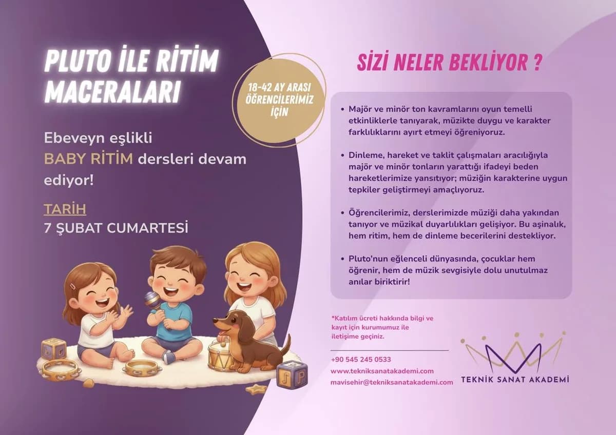 Pluto ile Ritim Maceraları etkinlik duyurusu